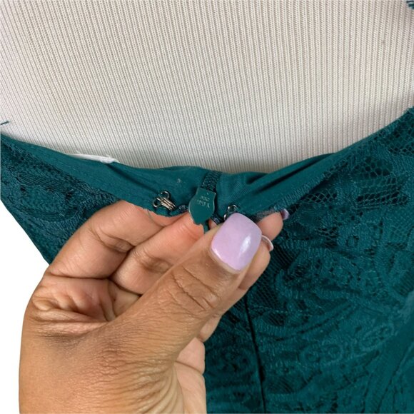 🟣🟣🟣 BB DAKOTA Women's Size 0 Green Laced Open Back Zip Dress - Picture 7 of 10